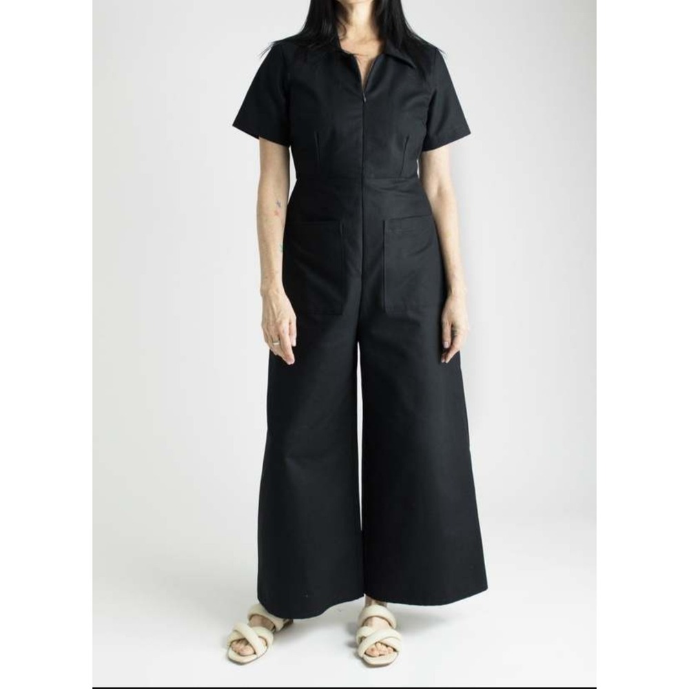 Meg Painters Jumpsuit Medium Wide Leg Short Sleeve Zip Front Utility USA Made